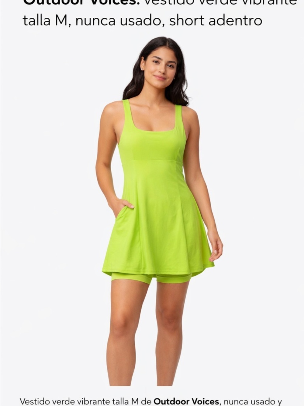 Outdoor Voices Lime Green Athletic Dress with Built-In Shorts